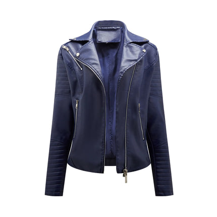 Spring and Autumn short women's leather jacket, Slim lapel biker suit, oblique zipper jacket women's coat