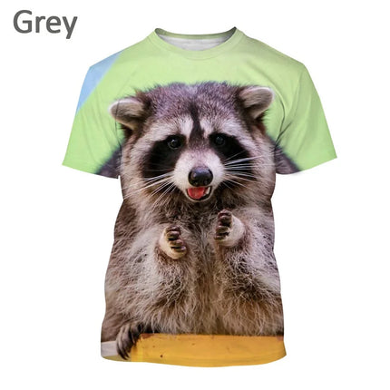 Cute Animal Raccoon 3D Men's Casual Fashion Harajuku Printed T-shirt Summer Short Sleeve Tops