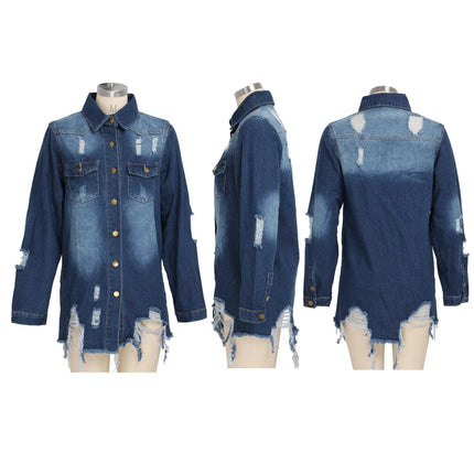 Women Jeans Jackets Spring Summer Ripped Denim Vintage Casual Denim Jacket Long Sleeve Female Chic Coat Streetwear 2024