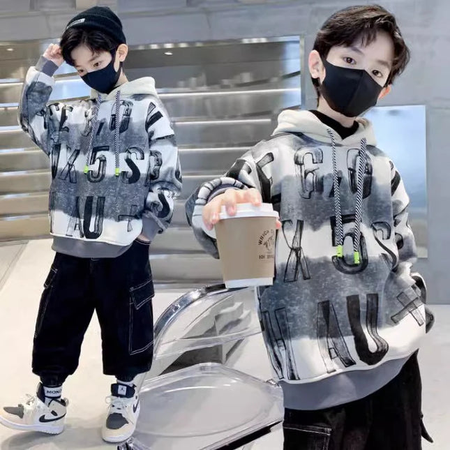 Boys Sweatshirts 2025 Hoodie Autumn Hip Hop Casual Long Sleeve Jackets Children's Clothes Kids Loose Tops Teen 8 10 12 14 Year