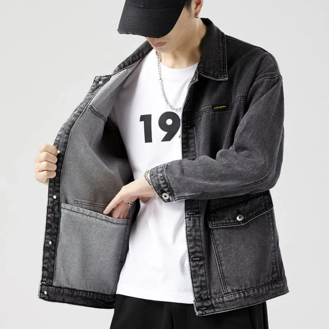Male Jean Coats Blue Button Men's Denim Jacket Autumn Cheap Price Stylish New in Y2k One Piece of Fabric Low Cost Cowgirl Size L