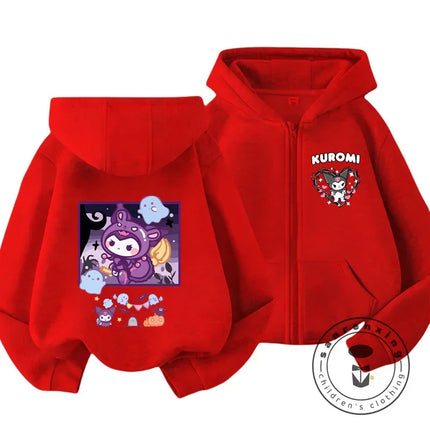 Kids Girls Kuromi Anime Hoodies Long Sleeve Sweatshirts Children Autumn and Winter 3 14 Years Old Cartoon Casual Hooded Tops