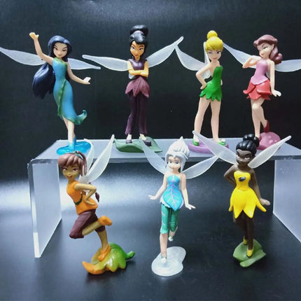 Disney 7pcs Tinkerbell Flower Faery Fairy Elf Princess Pvc Anime Action Figure Mini Model Figurine Doll Toys For Children's Gift