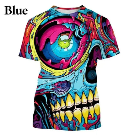 Colorful Street Graffiti Hip Hop Cool Skull 3D Printed Crew Neck T-shirt Personalized Men's Fashion Casual T-shirt Short Sleeve