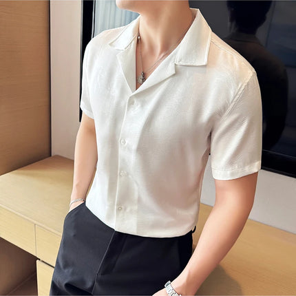 New Chinese Jacquard Shirt Luxury Men Elegant Print Slim Fit Casual Prom Social Shirts High Quality Summer Short Sleeved Tuxedo