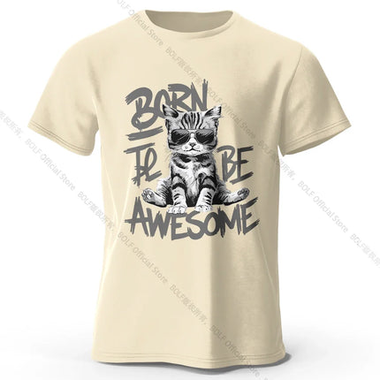 Mens Cool Cat T-Shirt 100% Cotton Oversized Handsome Feline Graphic Tee for Men and Women Streetwear Style