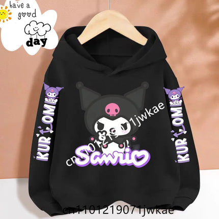 Cartoon Peripheral Pullover 3-12 Year Boys and Girls Hoodie The Spring and Autumn New Pattern Children's Kuromi Black Hoodies