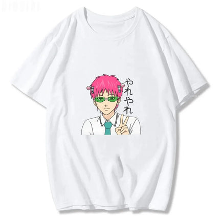 Anime The Disastrous Life Saiki K Printed Short Sleeve T-Shirt Saiki Kusuo Harajuku Hip Hop Casual Tee Fashion Vintage Tshirts