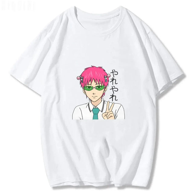 Anime The Disastrous Life Saiki K Printed Short Sleeve T-Shirt Saiki Kusuo Harajuku Hip Hop Casual Tee Fashion Vintage Tshirts