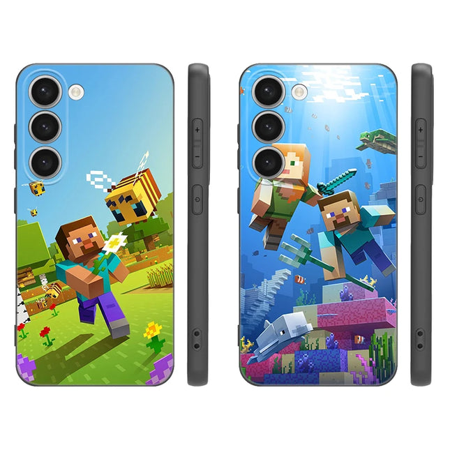 Game M-MineS C-CraftEs Black Silicone Phone Case For Samsung Galaxy S20 S21 S23 S24 FE S22 S25 Plus Ultra TPU Cover