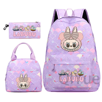 3Pcs/set Backpack for Girl School Teen Student Knapsack Women Rucksack with Lunch Bags Pencil Bag Fish Scale Style Bags