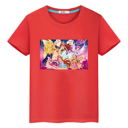 Winx Cute Tops t shirt for kids boy 10year anime Short Winx print Cartoon 100%Cotton  pride tshirt y2k girl clothes baby clothes