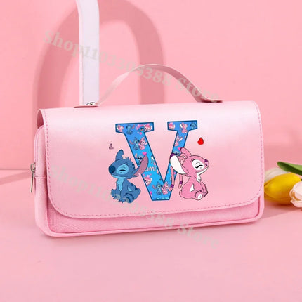 Disney Stitch Pencil Bags for Students Anime High-capacity Stationery Storage Box Boys Girls Letter A-Z Pen Bag School Supplies