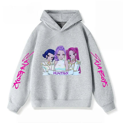 Gray Hoodies Trendy Casual Clothing Long Sleeve For Girls Child K-pop Demon Hunters Clothing Toddler New Printing Hooded Tops