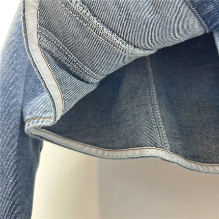 WTHT Vintage Women Heavy Indesty Spliced Leather Diamond Denim Jacket Fashion Lapel Long Sleeves Coat Female 2025 Summer 1LS1647