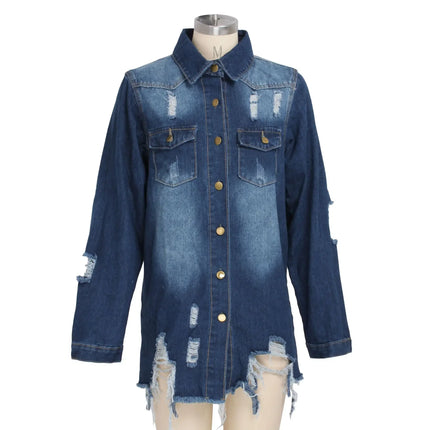 Women Jeans Jackets Spring Summer Ripped Denim Vintage Casual Denim Jacket Long Sleeve Female Chic Coat Streetwear 2024