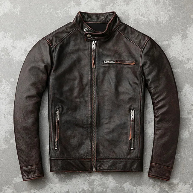 Tcyeek Genuine Leather Jacket for Men Top Layer Cowhide Coats Spring Autumn Vintage Leather Coat Mens Jackets Jaqueta Masculina