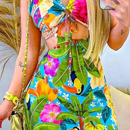 Women's Dresses 2024 Summer Tropical Print Backless
