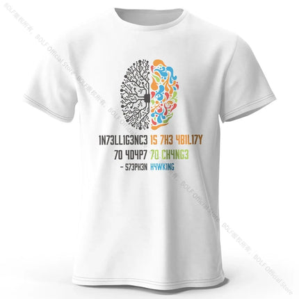 Funny Brain Power Printed 100% Cotton T-Shirt, Soft & Breathable Round Neck Short Sleeve Tee, Unisex Quirky Style