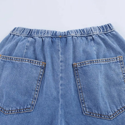 Spring Women's Suit Short Denim Shirt Jacket High Waist Department With Wide Leg Pants 2025 Casual Jacket Jeans 2-piece Set
