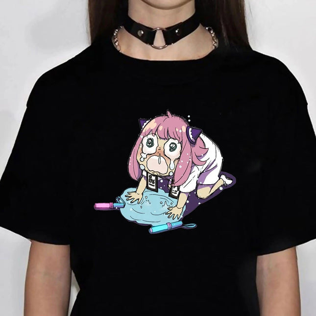 Anya T-shirt Women Y2K Manga Designer Cotton Tshirt Girl fashion O-neck Casual Loose 2000s Clothing Top T Shirt Oversized Tees