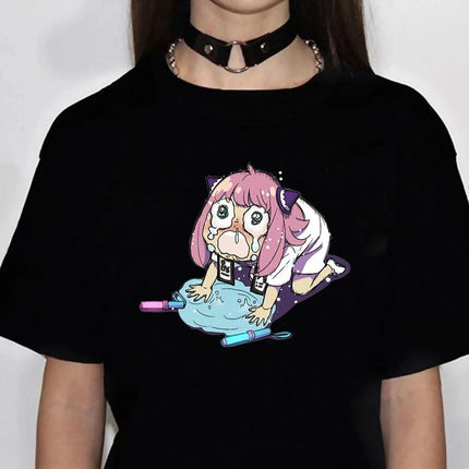 Anya T-shirt Women Y2K Manga Designer Cotton Tshirt Girl fashion O-neck Casual Loose 2000s Clothing Top T Shirt Oversized Tees