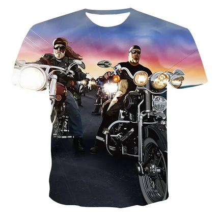 New Heavy Duty Motorcycle Harley Printed T-shirt 3D Men's and Women's Fashion Outdoor Sports T-shirt Summer Casual Cool Personal
