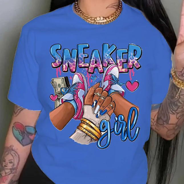 Summer Women Girl Graphic Print T-shirt Cotton T-Shirt Round Neck Casual T-shirt Oversized Loose Tee Top Clothing Streetwear