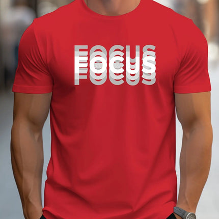 Men's 100% cotton casual sports loose oversized Focus print round neck short sleeved T-shirt top