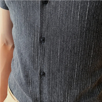 Plus Size 4XL-M Summer Mens Dark Striped Shirts Short Sleeve Fashion 2022 Korean Slim Casual Business Formal Wear Dress Blouse