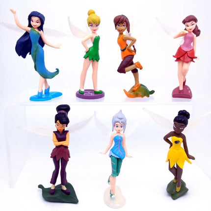 Disney 7pcs Tinkerbell Flower Faery Fairy Elf Princess Pvc Anime Action Figure Mini Model Figurine Doll Toys For Children's Gift