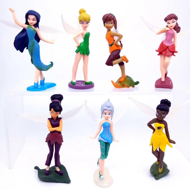 Disney 7pcs Tinkerbell Flower Faery Fairy Elf Princess Pvc Anime Action Figure Mini Model Figurine Doll Toys For Children's Gift