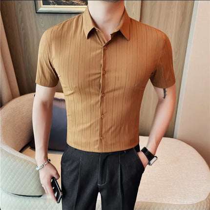 Plus Size 4XL-M Luxury Summer Fashion Striped Shirts Men's Short Sleeved Slim Fit Casual Business Shirt 2024 New Club Outfits