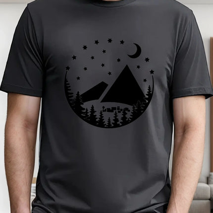 Camping Site Moon Tent Men's Short Sleeve T-shirt Summer T-shirt Top
