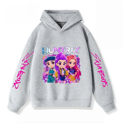 Gray Hoodies Trendy Casual Clothing Long Sleeve For Girls Child K-pop Demon Hunters Clothing Toddler New Printing Hooded Tops