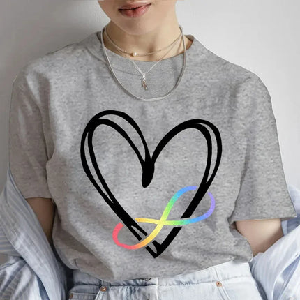 Women Short Sleeve Tee Clothing Ladies Fashion Y2k Graphic T-Shirt Autism Infinity Symbol Summer Loose Tshirt Neurodiversity Tee