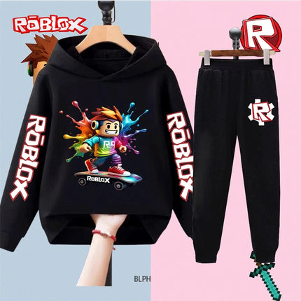 Kids Roblox Printed Sweatshirt Set Boys Girls Long Sleeve Top Pants Casual Sportswear Outfit Children's Fashion Clothing
