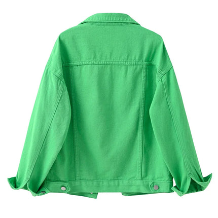 Pure Color Women's Denim Jacket Single-breasted Lapel Coat Fashion Casual Tops Green Black Red Blue Outerwear Female Overcoat