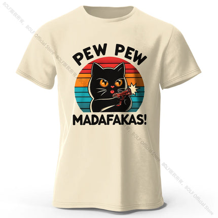 Cute Hand-Drawn Cat Doodle Print 100% Cotton T-Shirt, Ultra Soft Round Neck Short Sleeve Tee for Men & Women