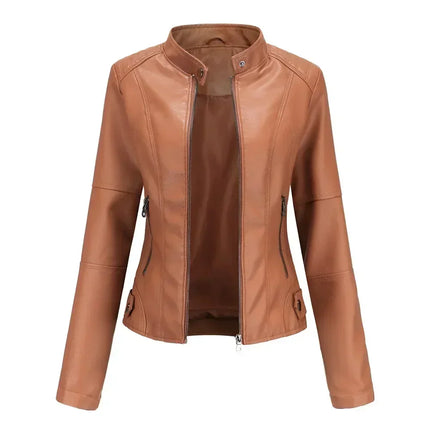 Faux Leather Jacket Women 2025 Autumn Spring Women's Moto Biker Jacket Red Black Coat Outerwear Brown Purple Blue 3xl 4xl Coffee