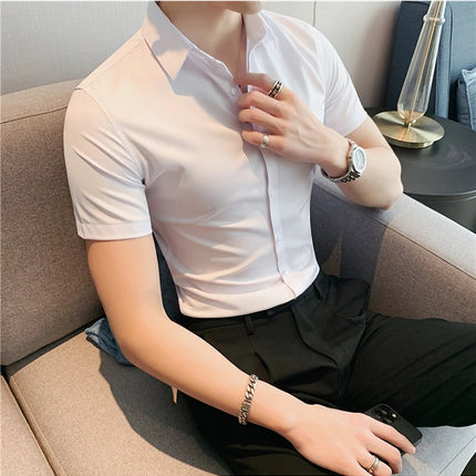 Summer Men Fashion Casual Short Sleeve Solid Shirt Super Slim Fit Male Social Business Dress Shirt Brand Men Casual Dress Blouse