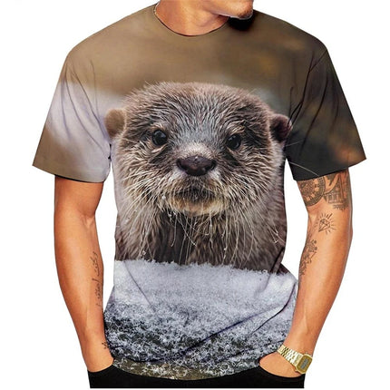 Cute Otter Graphics T Shirts Summer Fashion Short Sleeve Funny 3D Animals Printed Men Women T-shirts Casual Loose Harajuku Tees