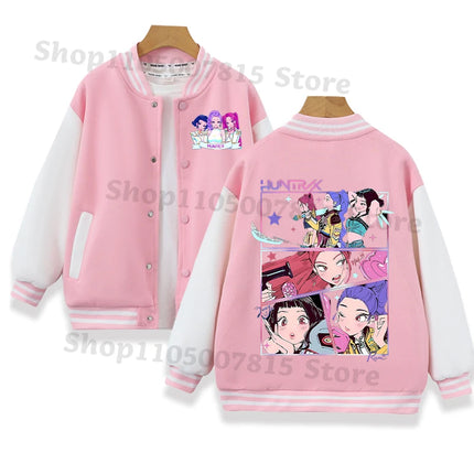 K-pop Demon Hunters Baseball Uniform for Children Anime Cartoon Fashion Jacket Boys Girls Spring Autumn Sweet Coat Kids Clothes