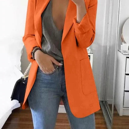 Women Lapel Slim Cardigan Suit Coat Fashion Casual Suit Polo Neck Slim Fit Blazer Long Sleeve Jacket Coat