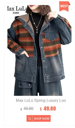 Max LuLu 2025 Spring Clothes Womens Fashion Denim Hooded Jackets Loose Vintage Coats Ladies Casual Classic Patchwork Outerwear