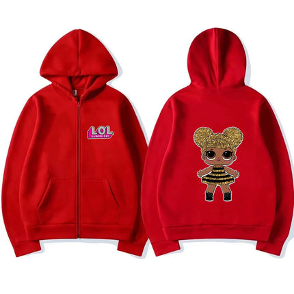 Anime printed pink Sweatshirt children's zipper hoodie girl red Black top outerwear casual fashion clothing Spring Autumn