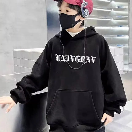 Autumn New Boy Black Hoodie Streetwear Full Geometric Unisex Hoodies Sweatshirts Girls Clothes 5 To 12 Years