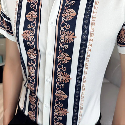 2023 Summer New Fashion Short Sleeve Print Shirt Men Slim Fit Business Social Party Dress Shirts Streetwear Plus Size 6XL-M