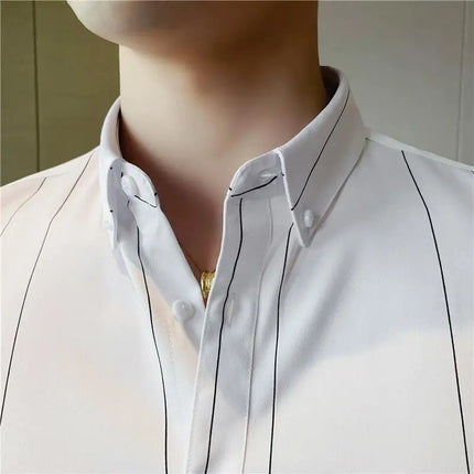 Black/White Summer Half Sleeve Striped Shirts Men 2023 Fashion Business Slim Fit Casual Blouse Social Tuxedos Plus Size 5XL-M
