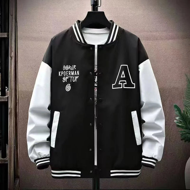 Smiling Face Embroidery Baseball Jacket Preppy Style Patchwork Outerwear Coat Men's Clothing Vintage Streetwear Hip Hop Jacket